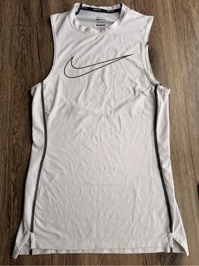Nike White Dri-FIT Sleeveless Training Tank with Black Swoosh
